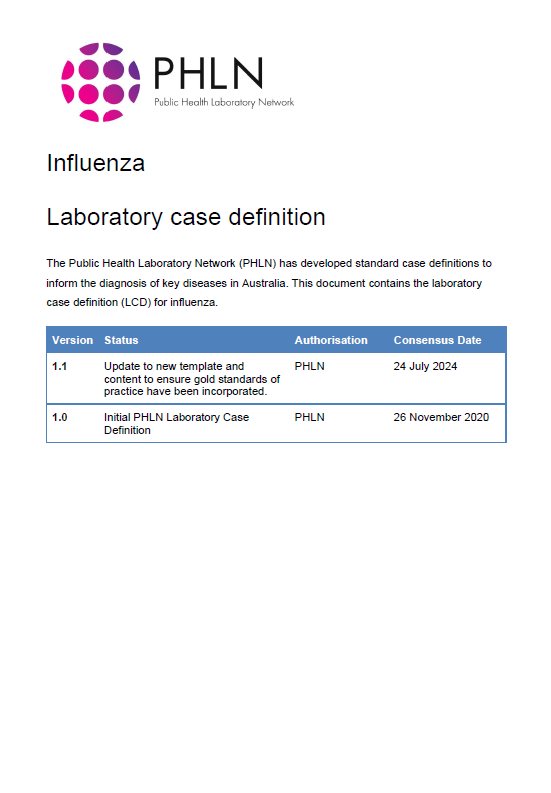 Cover page Influenza – Laboratory case definition