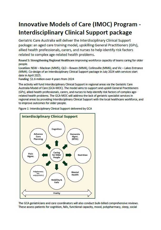 Innovative Models of Care (IMOC) Program – Interdisciplinary Clinical Support package