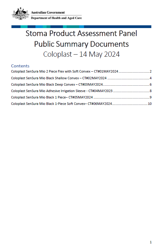 Cover page Stoma Product Assessment Panel – Coloplast public summary documents – May 2024