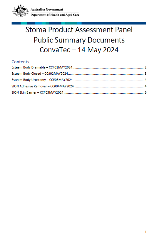 Cover page Stoma Product Assessment Panel – ConvaTec public summary documents – May 2024