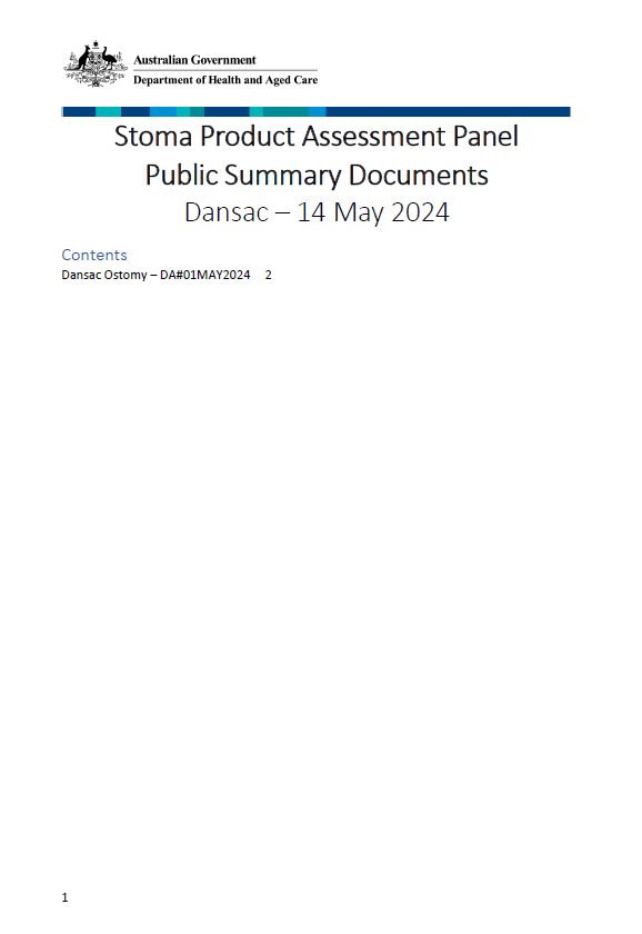 Cover page Stoma Product Assessment Panel – Dansac public summary documents – May 2024