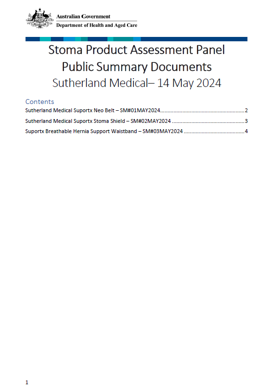 Cover page Stoma Product Assessment Panel – Sutherland public summary documents – May 2024