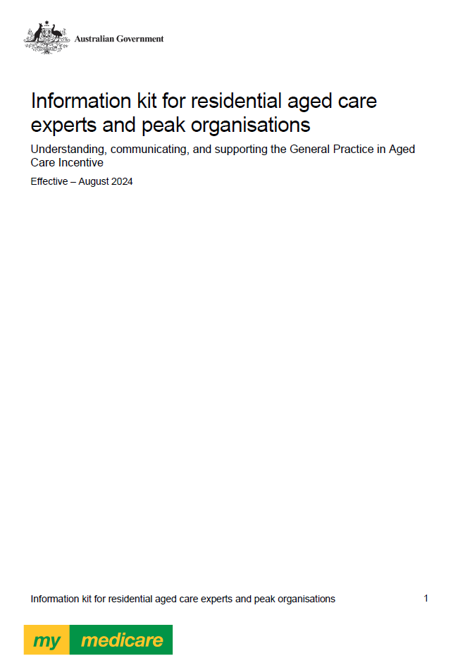 Cover page for the Information kit for residential aged care experts and peak organisations