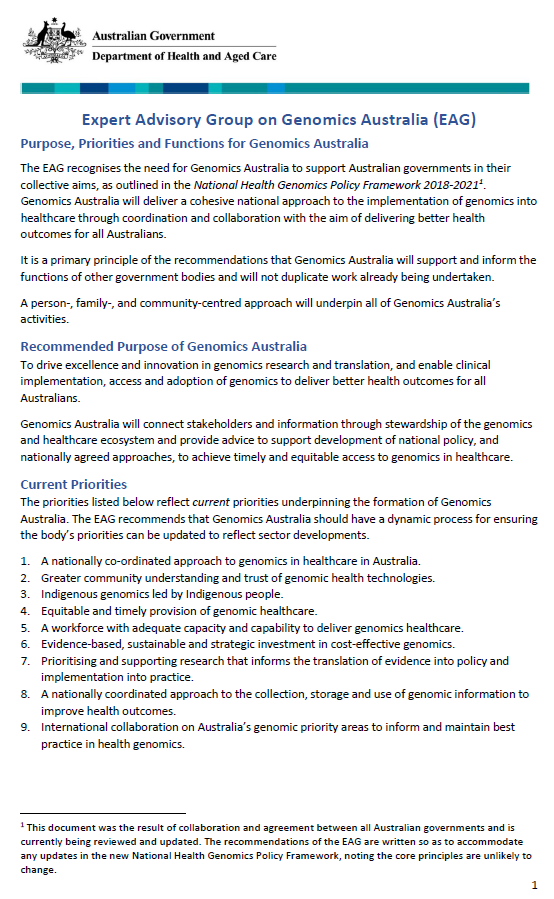 Cover page EAG Revised Purpose priorities functions recommendations
