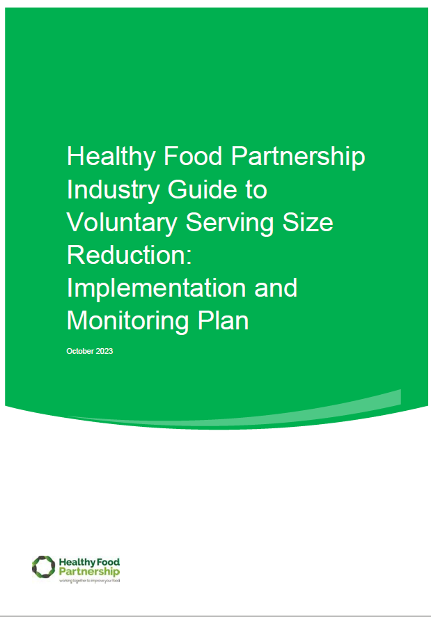 Healthy Food Partnership – Industry guide to voluntary serving size reduction – Implementation and monitoring plan cover