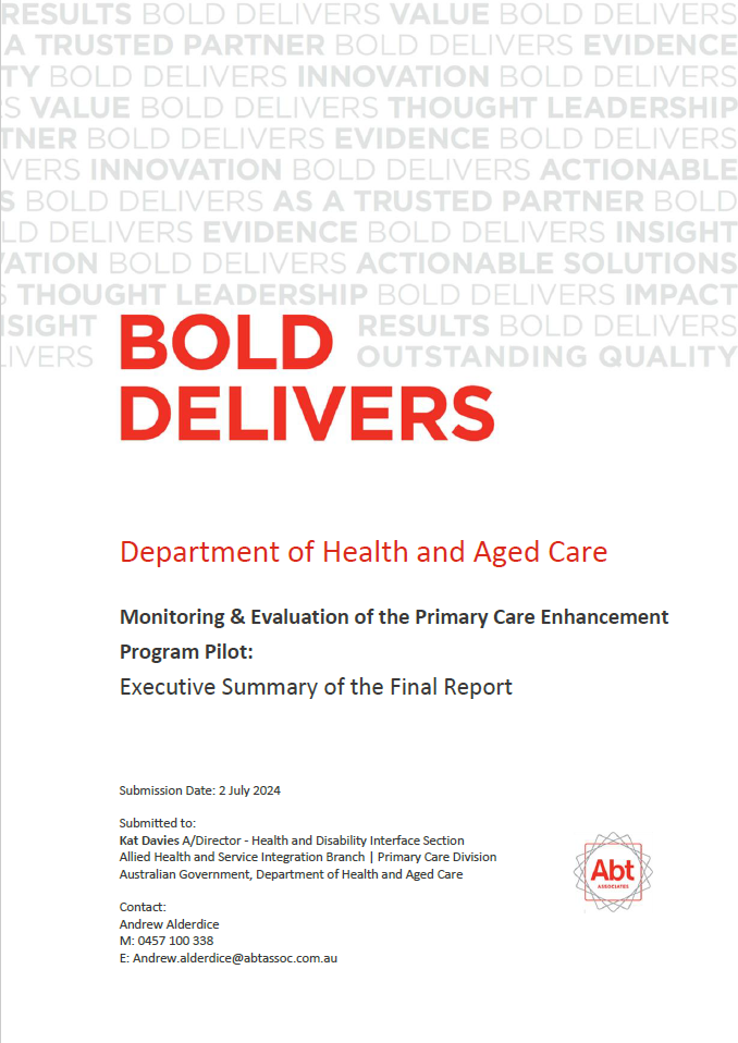 Cover page for the Primary Care Enhancement Program Evaluation Report – Executive Summary