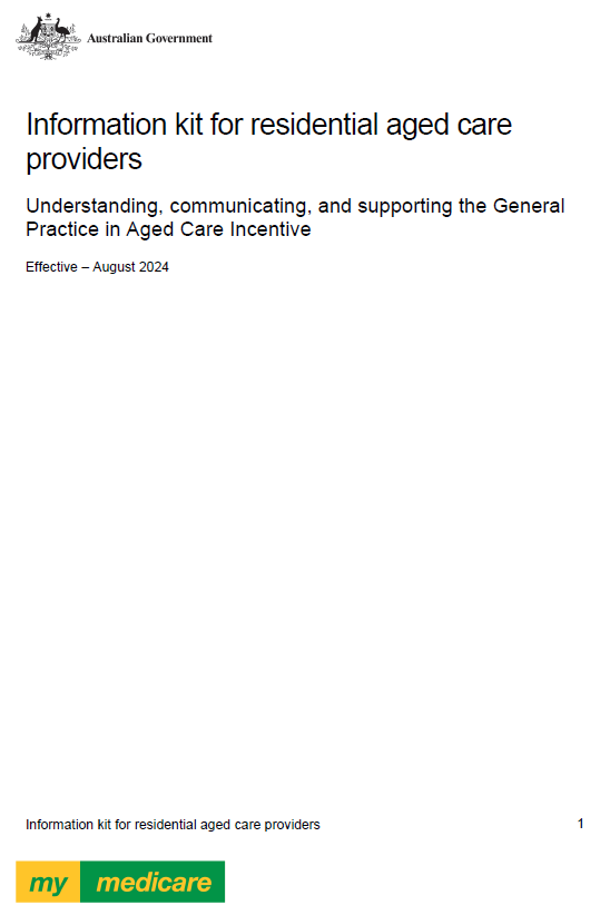 Cover page for the Residential Aged Care Provider Information Kit