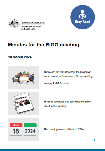 RIGG Meeting Summary – 18 March 2024 (Easy read cover page)