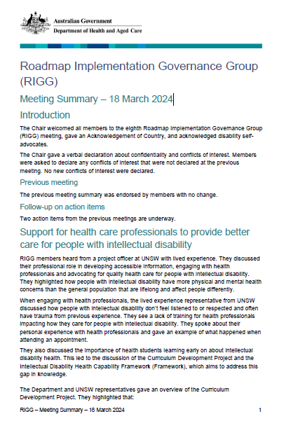 Cover page from the RIGG Meeting Summary – 18 March 2024