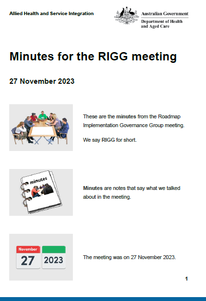 Roadmap Implementation Governance Group (RIGG) – Meeting Summary 27 November 2023 – Easy Read