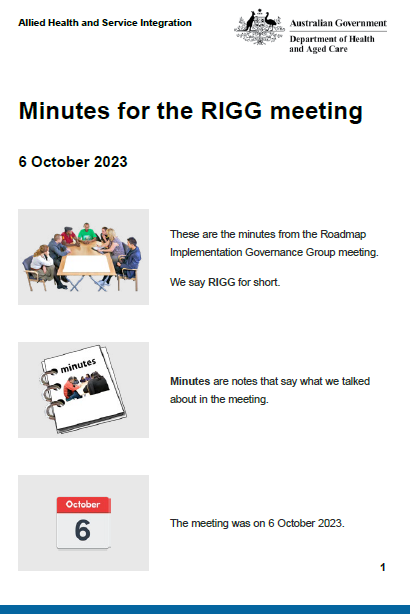 RIGG Meeting Summary – 6 October 2023 (Easy read cover page)