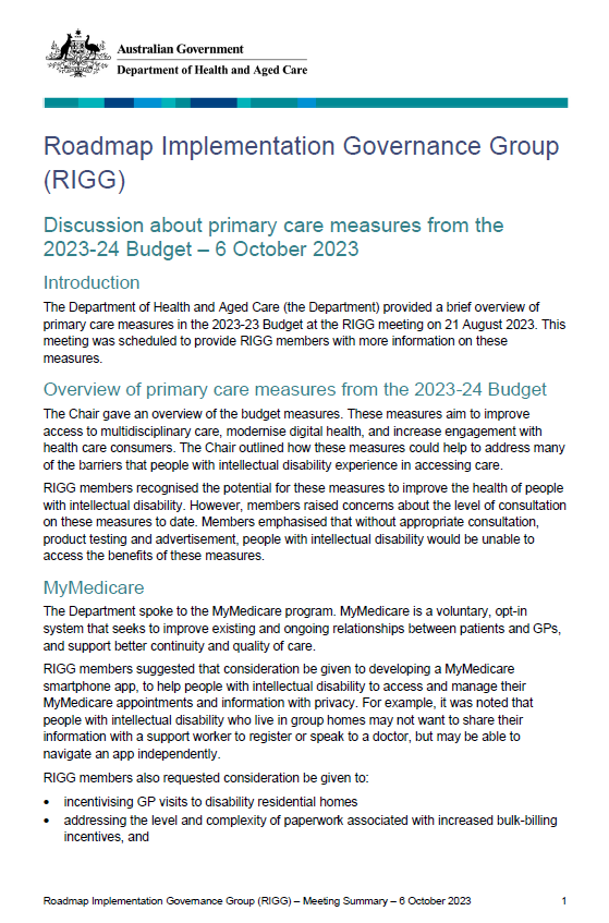 Cover page from the RIGG Meeting Summary – 6 October 2023