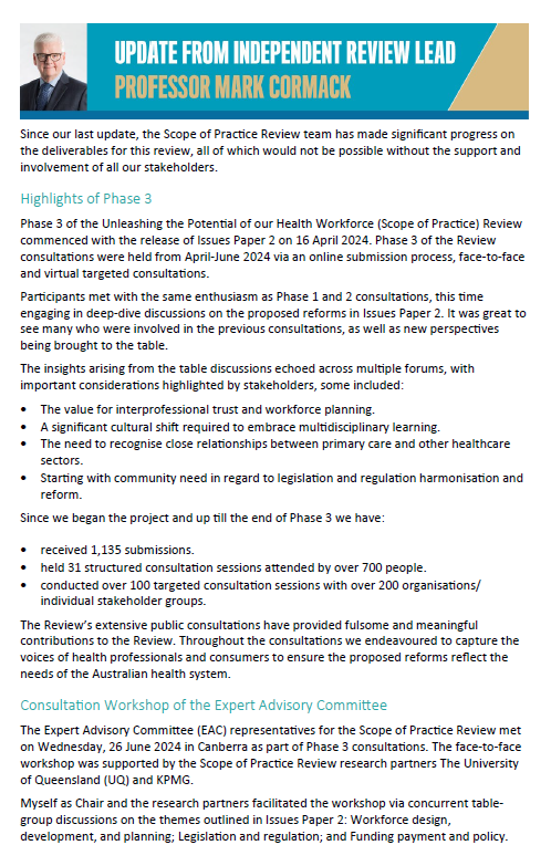 Cover page for EAC for Scope of Practice Review communique 26 June 2024