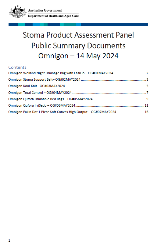 Cover page Stoma Product Assessment Panel Public Summary Documents Omnigon – 14 May 2024