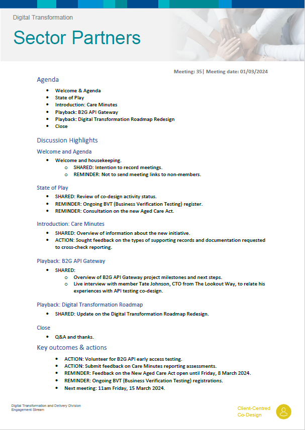 Digital Transformation Sector Partners meeting summary – 1 March 2024