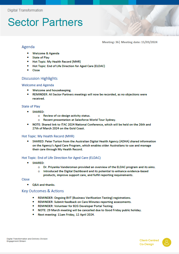 Digital Transformation Sector Partners meeting summary – 15 March 2024
