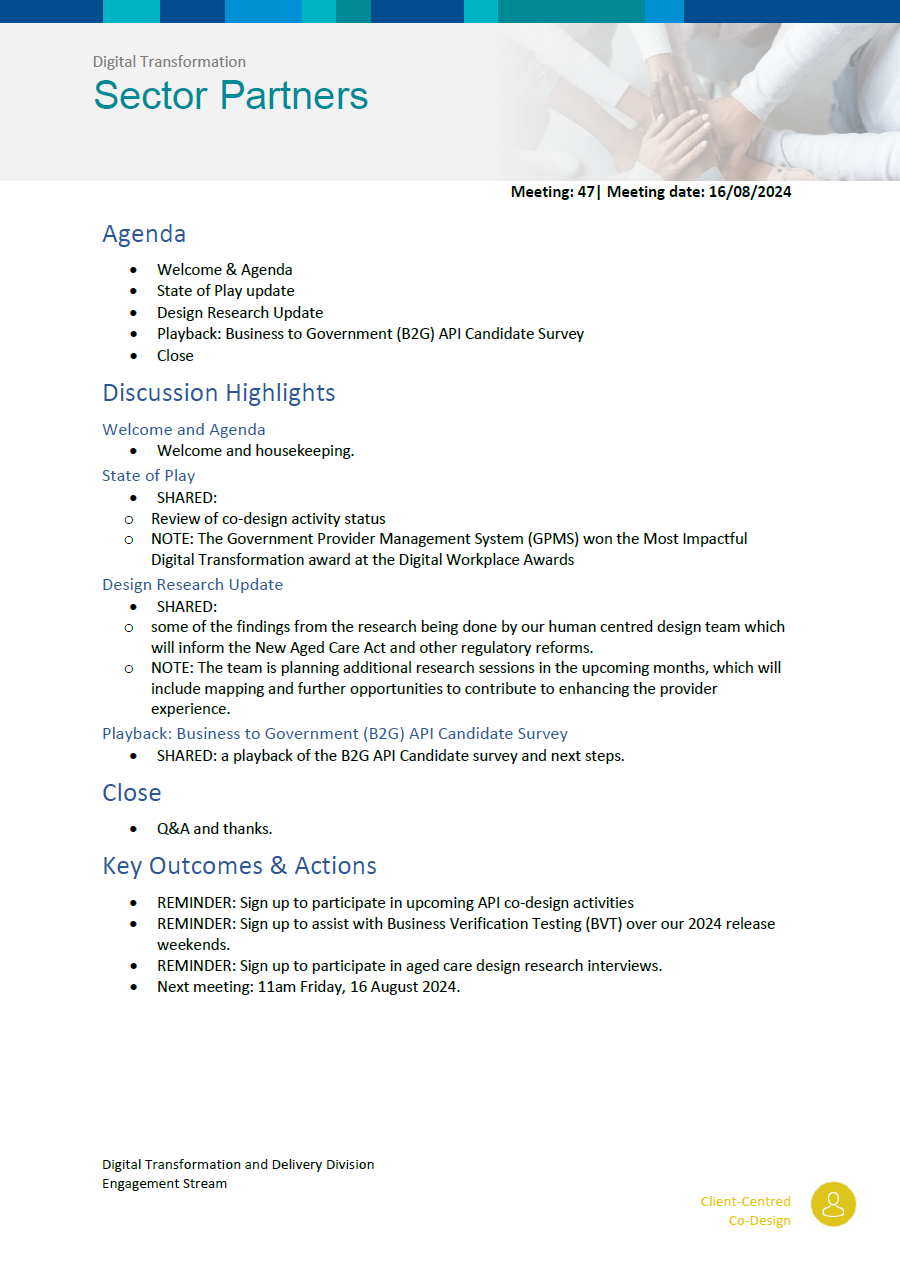 Image of the Digital Transformation Sector Partners meeting summary – 16 August 2024