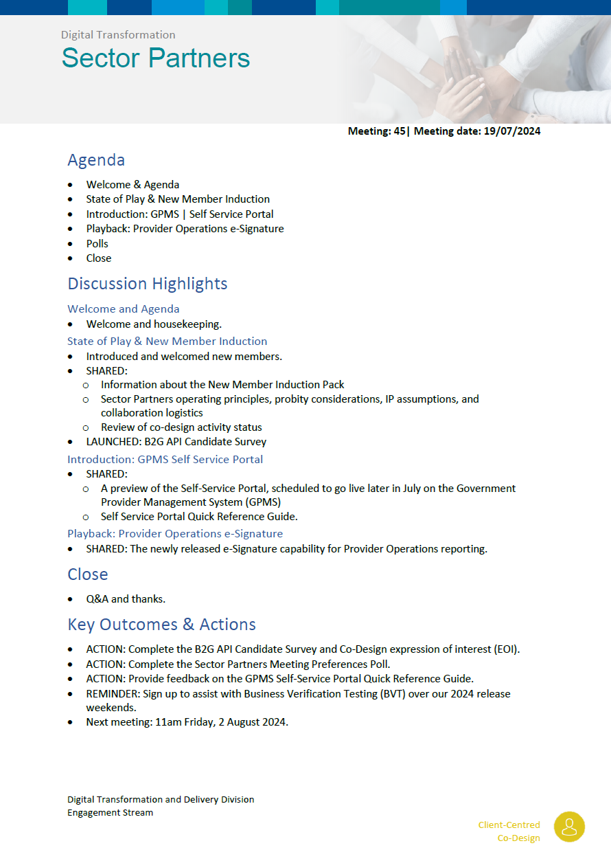 Image of the Digital Transformation Sector Partners meeting summary – 19 July 2024