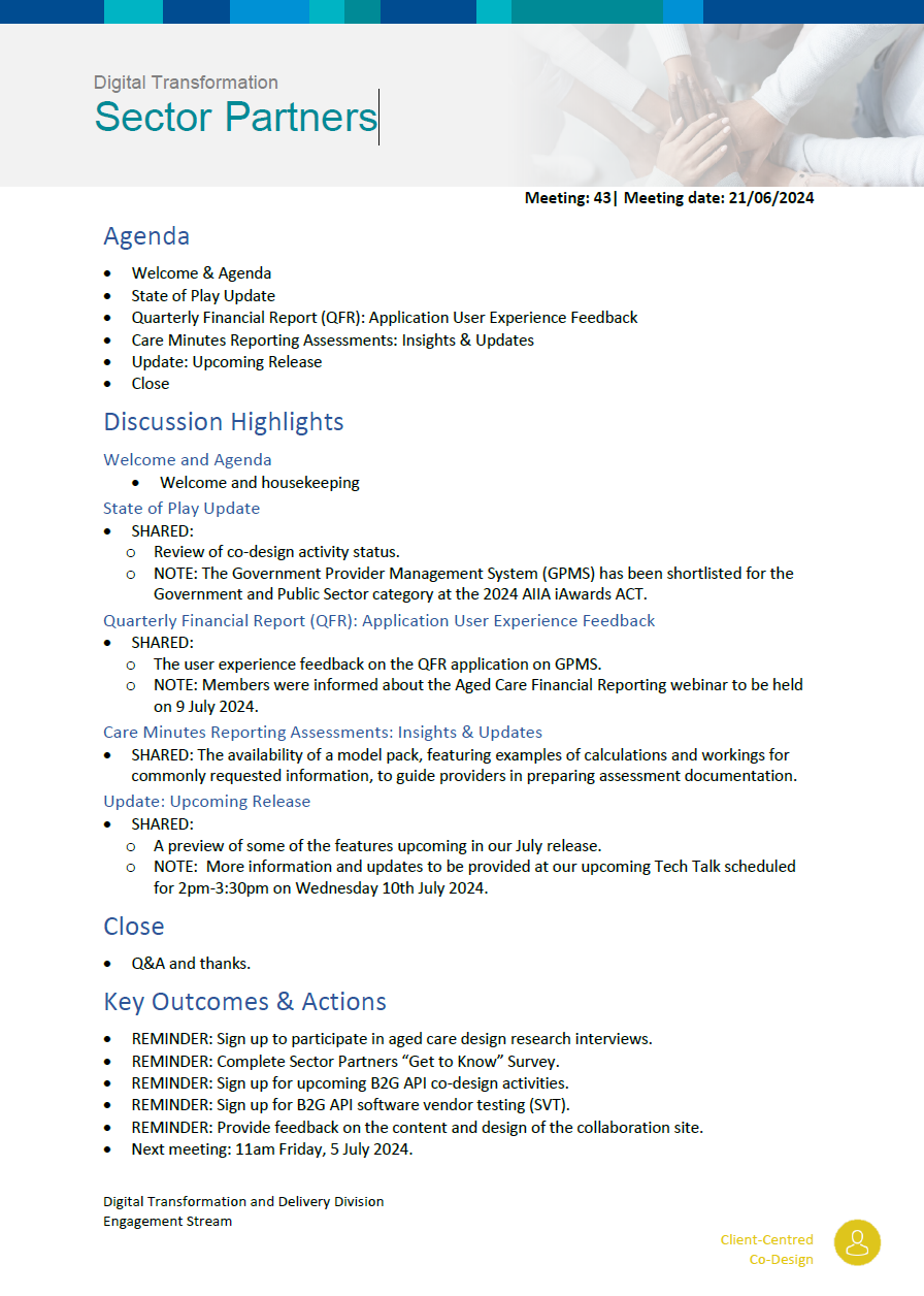 Image of the Digital Transformation Sector Partners meeting summary – 21 June 2024