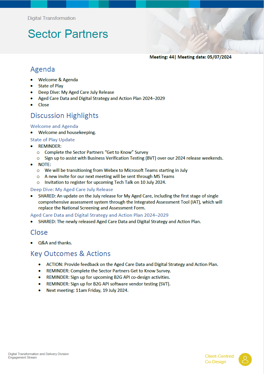 Image of the Digital Transformation Sector Partners meeting summary – 5 July 2024