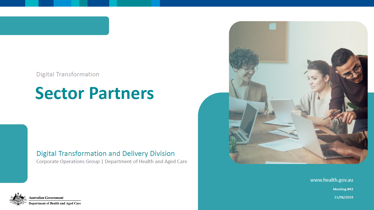 Cover slide for the Digital Transformation Sector Partners slide presentation on the 21 June 2024