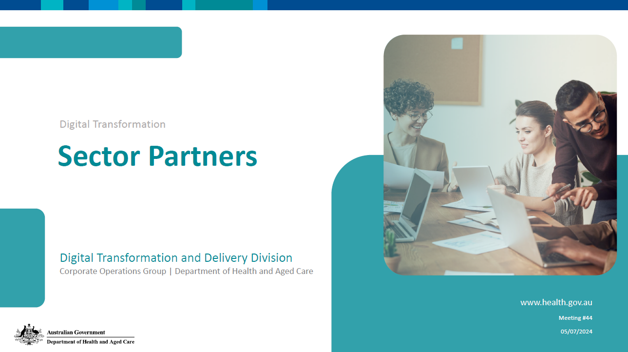 Cover slide for the Digital Transformation Sector Partners slide presentation on the 5 July 2024