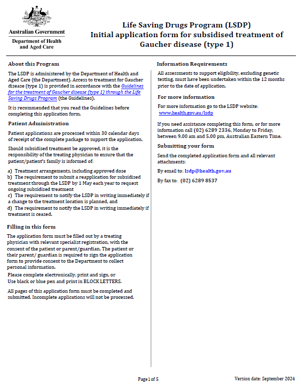 Cover image for the Life Saving Drugs Program – Gaucher disease (type 1) – Initial application