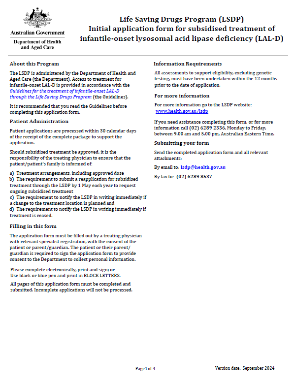 Cover image for the Life Saving Drugs Program – Infantile-onset lysosomal acid-lipase deficiency disease (LAL-D) – Initial application