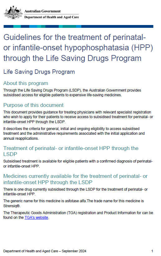 Cover image for the Life Saving Drugs Program – Perinatal- or infantile-onset hypophosphatasia (HPP) – Guidelines