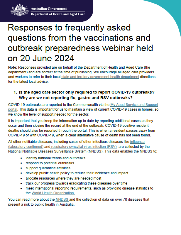 Cover image for the Aged care vaccinations and preparing for outbreaks webinar – FAQ