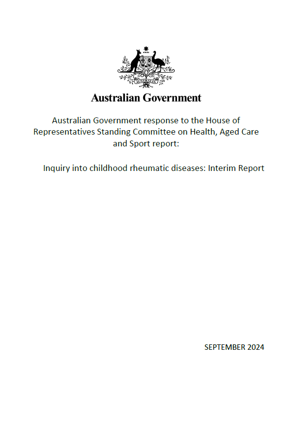 Cover page for the Australian Government response to the Inquiry into childhood rheumatic diseases – Interim Report