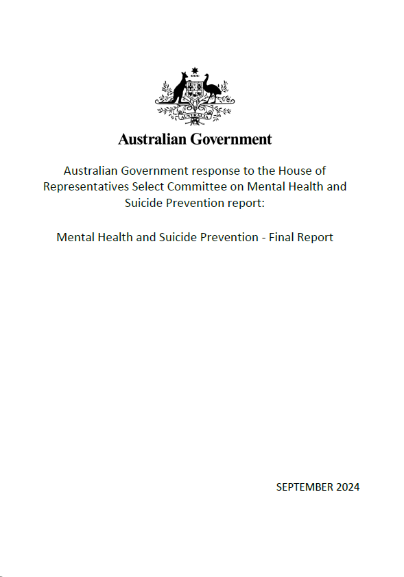 Cover page for the Australian Government response to the Mental Health and Suicide Prevention – Final Report