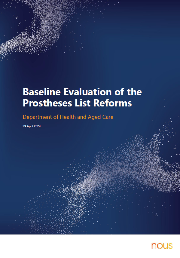 Cover page for the Baseline evaluation of the Prostheses List reform