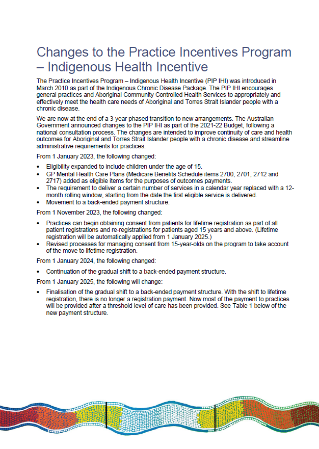 Image of the Changes to the Practice Incentives Program – Indigenous Health Incentive (November 2024)