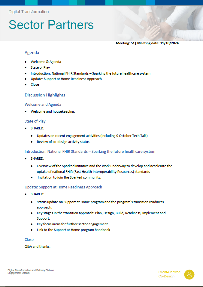 Digital Transformation Sector Partners meeting summary – 11 October 2024