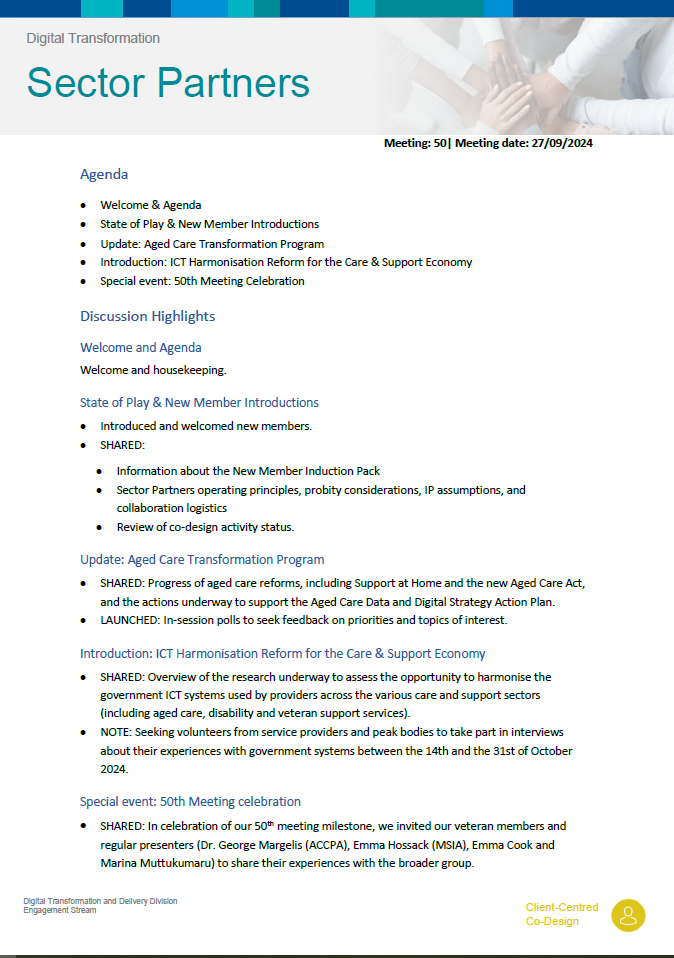Digital Transformation Sector Partners meeting summary – 27 September 2024