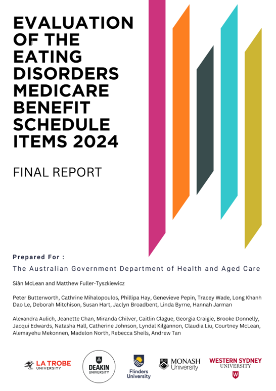 Cover page for the Evaluation of the Eating Disorders Medicare Benefit Schedule Items 2024