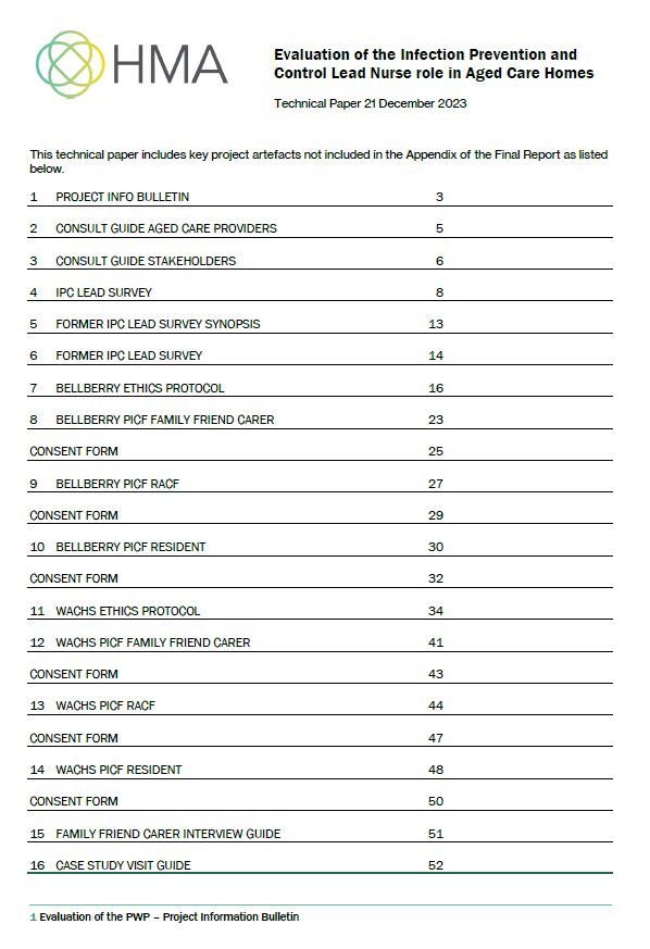 Cover page of the Evaluation of the Infection Prevention and Control Lead Nurse role in Aged Care Homes