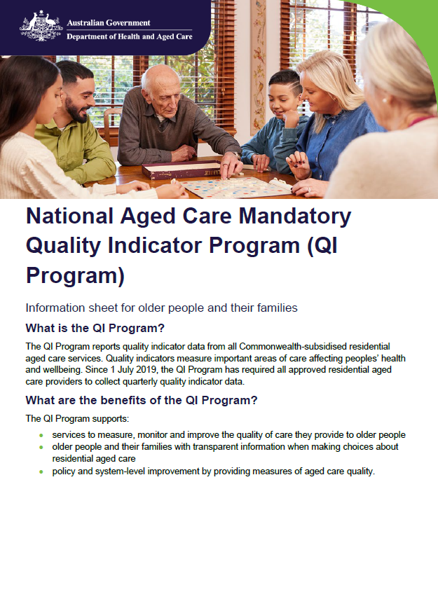 Cover page for the Fact sheet for Older People and their Families