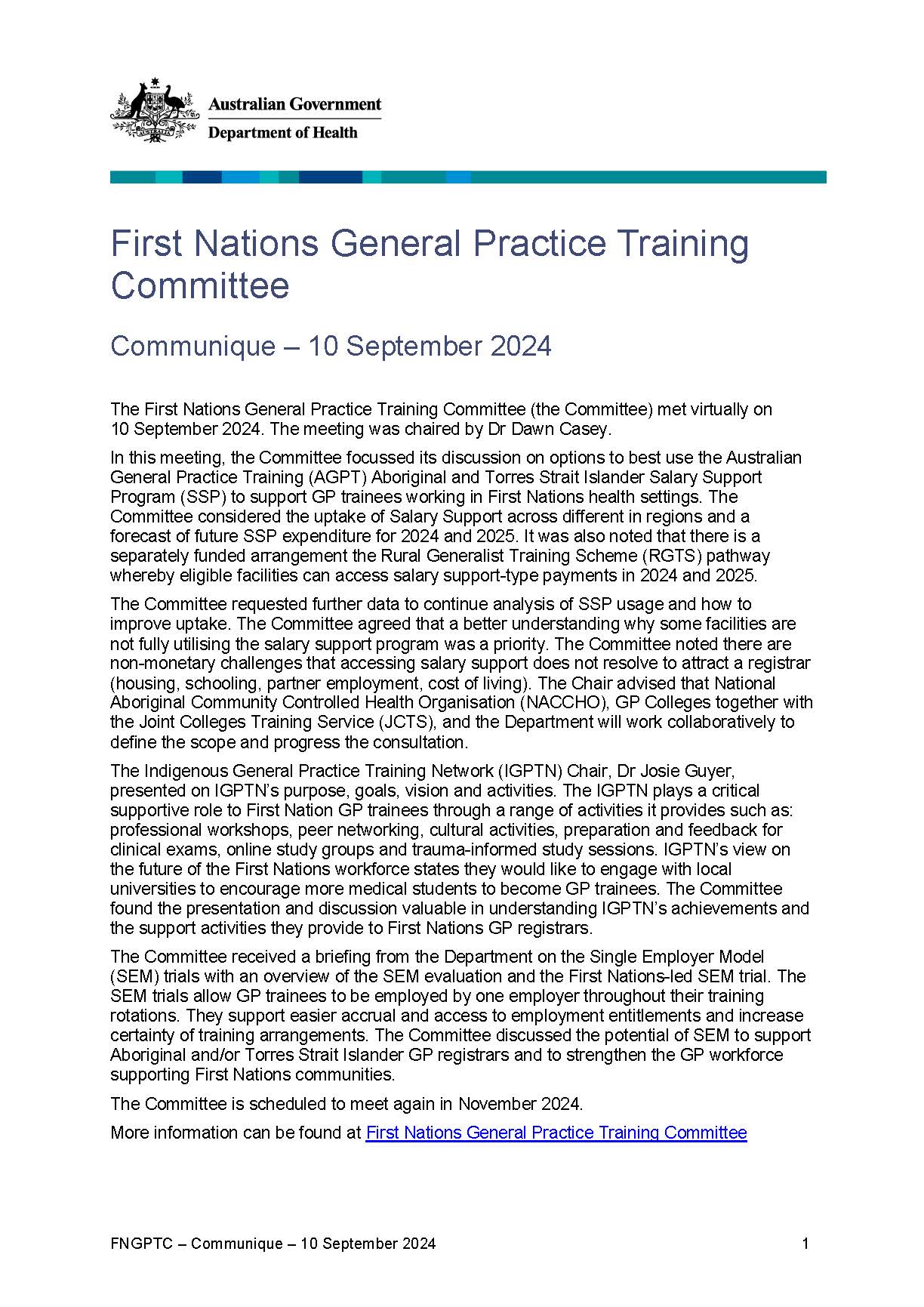 Image of the FNGPTC communique – 10 September 2024