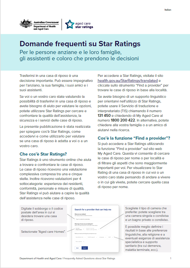 Domande frequenti riguardo Star Ratings – per le persone più anziane e le loro reti di sostegno