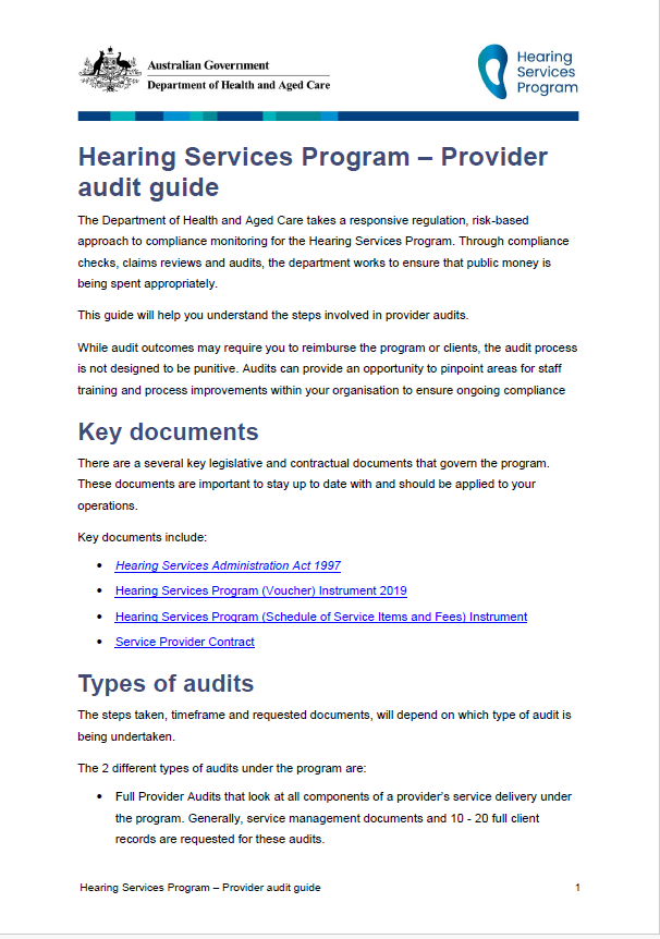 Hearing Services Program provider audit guide