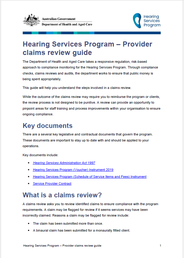 Hearing Services Program provider claims review guide