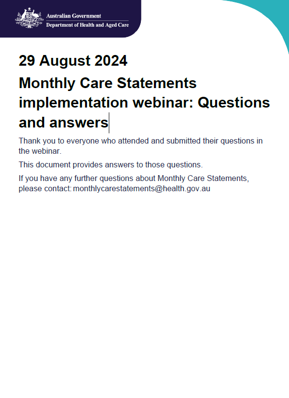 Cover page for the Monthly Care Statements implementation webinar – Questions and answers