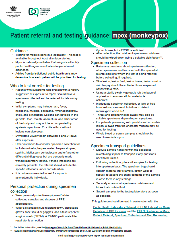 Mpox (monkeypox) – Patient referral and testing guidance