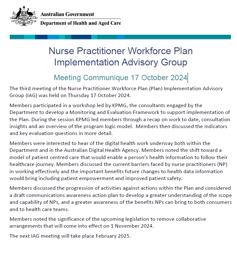 Cover image of the NPWP Implementation Advisory Group communique – 17 October 2024