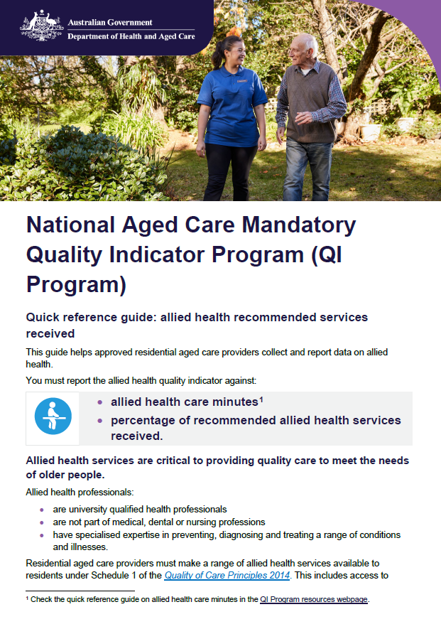 Cover page for the QI program Allied Health Recommended services received