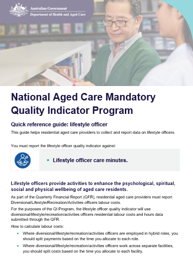 Cover page for the QI Program quick reference guide – Lifestyle officer fact sheet