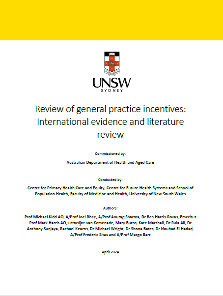 Cover page for the Review of general practice incentives – International evidence and literature review