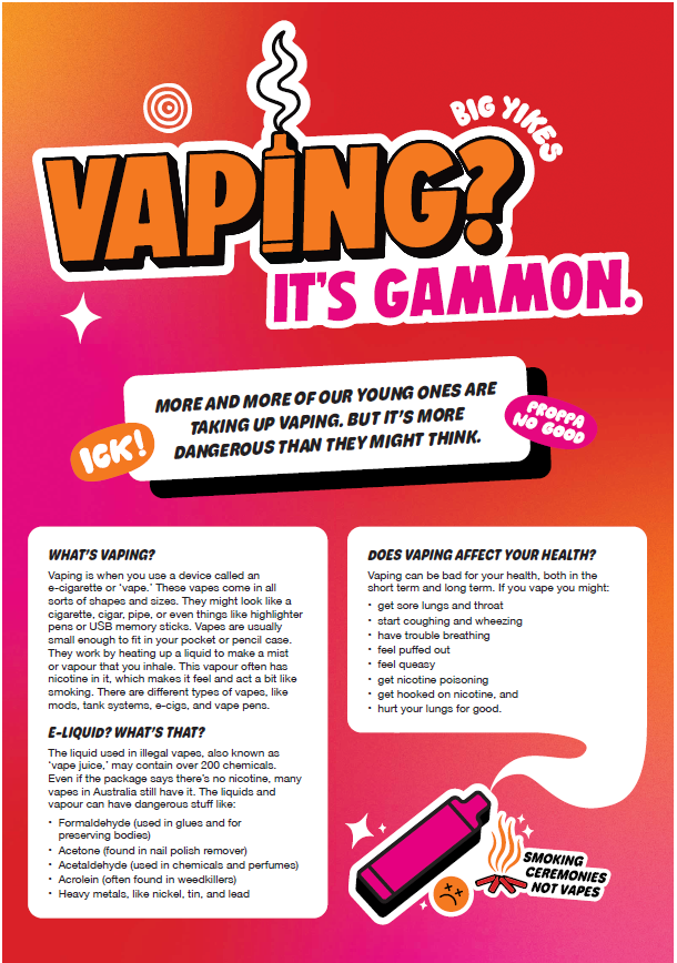 Vaping? It's gammon – First Nations frequently asked questions for parents and caregivers